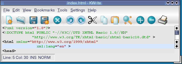 KWrite with BlueSPhere SVG Icon theme